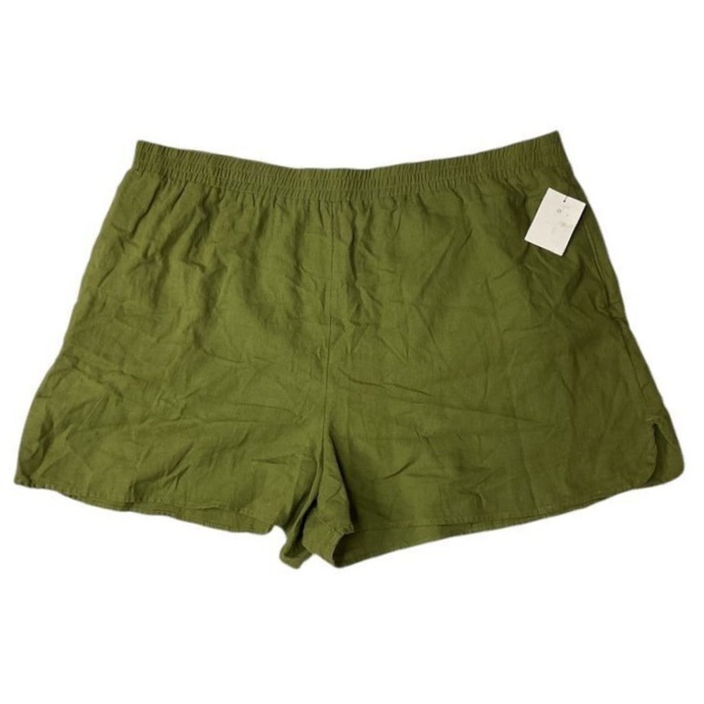 ABOUND Linen Blend Olive Green Pull On Shorts Elastic Waist Size 2X‎ Summer